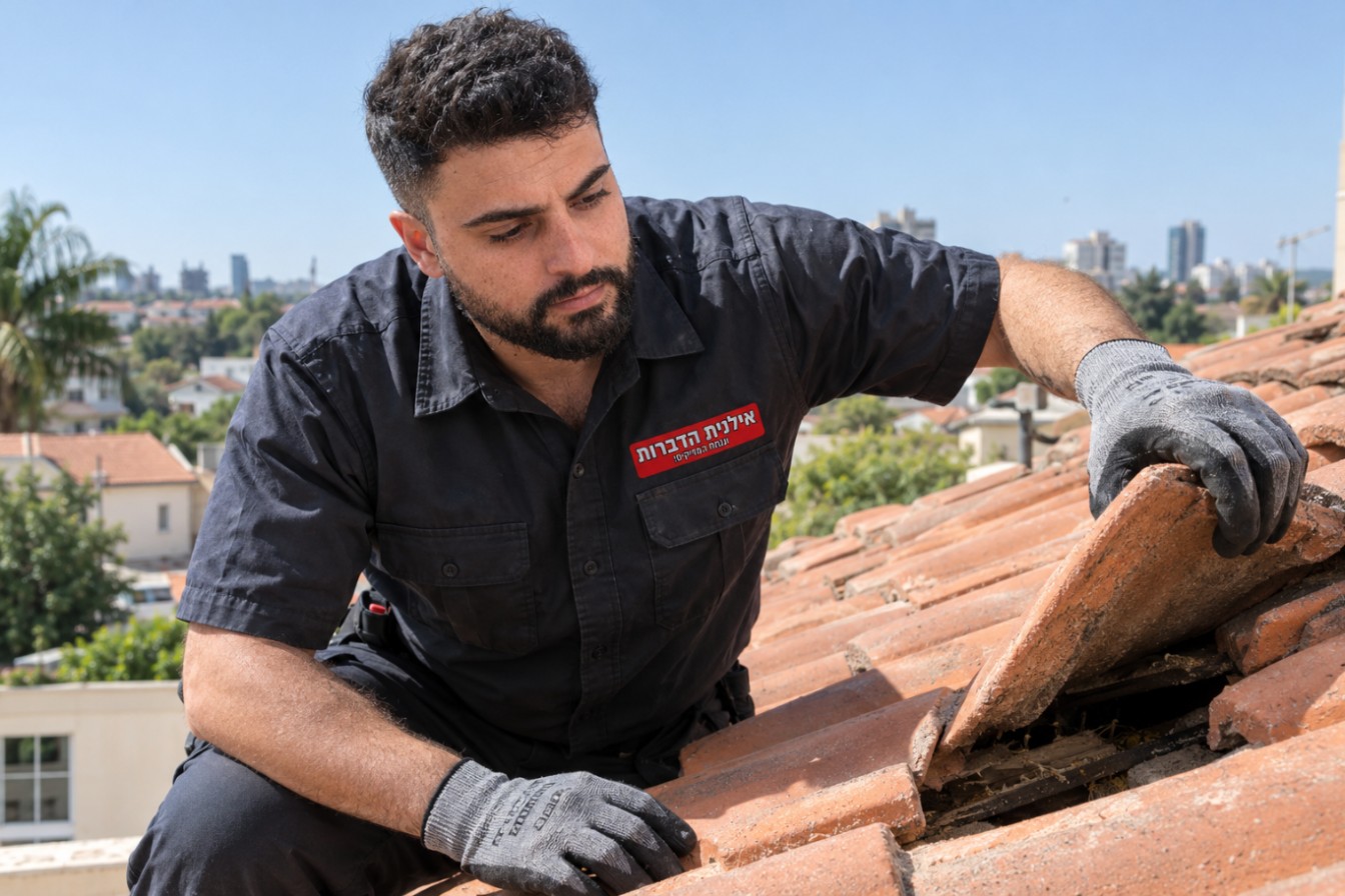 מדביר של אילנית הדברות מרים רעף בגג ובודק נקודות כניסה של חולדות